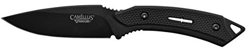 Camillus 19122 Animal Messer, mit ballistischer Nylonscheide, 8,9 cm Carbonitride Titanium 440 Stahlklinge, GFN Griff, schwarz, 19,7 cm
