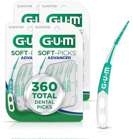 GUM Soft-Picks Advanced, Dental Picks for Teeth Cleaning and Gum Health, Disposable Interdental Brushes with Convenient Carry Case, Dentist Recommended Dental Picks, 90 Count (Pack of 4) 360 Total