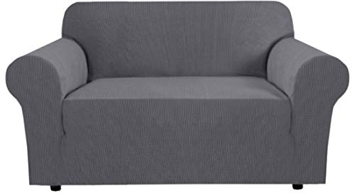 BellaHills Super Stretch Sofa Covers Couch Covers Sofa Slipcovers Furniture Protector for Sofas/Kids/Pets | Form Fitted Jacquard with Elastic Bottom, Thick Soft Non Slip (2 Seater, Charcoal Gray)