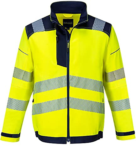 Portwest T500 Vision Hi-Vis Arbetsjacka Kardborrestängning Vinter Polyester | Gul/Marinblå, 3XL, EN ISO 20471 Klass 3, UPF 50+, 4 Fickor, Rymlig Passform, Lång Ärm, Hög Synlighet, Reflekterande Tejp
