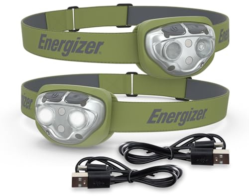 Energizer PRO-400 Headlamp Rechargeable (2-Pack), IPX4 Water Resistant Rechargeable Headlamp, Ultra Bright Multiple Light Modes Head Lamp, Camping, Running, Outdoors, Emergency Light, USB Included