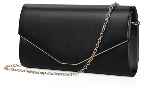 BAIGIO Damen Clutch Leder Elegant Abendtasche PU Brauttasche Schwarz Clutch mit Abnehmbarer Kette Formal Handtasche für Hochzeit Party Prom