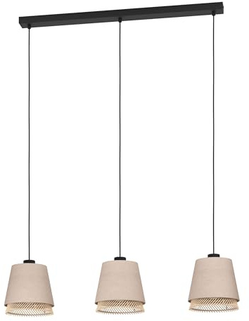 EGLO Hängelampe Tabley, 3-flammige Pendelleuchte über Esstisch, natürliche Esszimmerlampe aus Bambus und Leinen, Textil-Hängeleuchte mit E27 Fassung, 89 cm