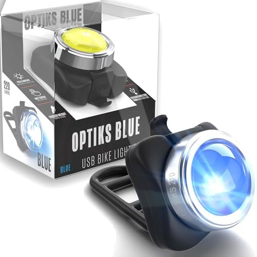 OPTIKS-BLUE Rear Bike Light - Bicycle Back Taillight - Powerful Blue LED - 220 Lumens - USB Rechargeable - Water Resistant