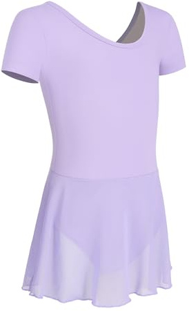 HIPPOSEUS Girls Ballet Leotards with Skirt Toddler Classic Short Sleeve Dance Dress for Ballerina,7023-Purple,2-3T