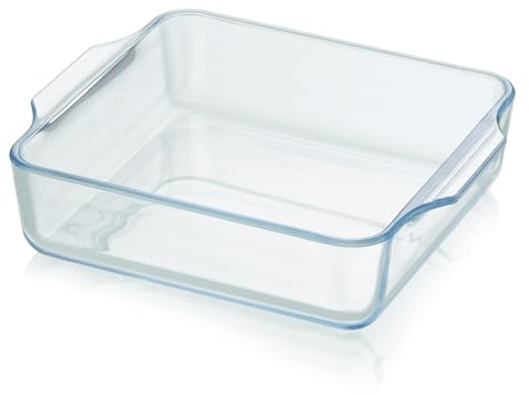 KHG Auflaufformen aus Glas 1,5 Liter quadratisch für kalte & warme Speisen, spülmaschinenfest, mikrowellengeeignet, Glasbräter Glasform Backform, 24x20x5 cm