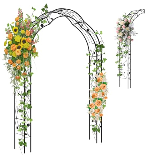 COSTWAY Rosenbogen halbrund, Gartenbogen Metall für Kletterpflanzen, 2 Halbbögen Garten, Torbogen Rosengitter Rankhilfe, Rankgitter Rosenspalier, für Veranda Hochzeit Partys, 150x40,5x251,5cm, Schwarz