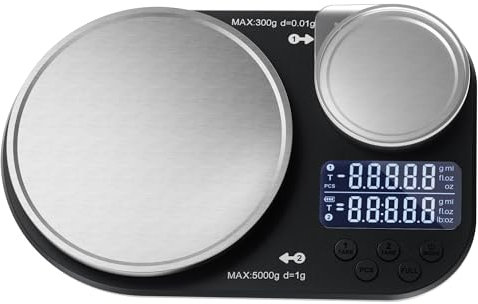 ACCT Balance de cuisine numérique à double plateforme, pèse jusqu'à 5 kg et 300 g, balance numérique avec plateau de pesée en acier inoxydable, idéale pour la cuisine, la pâtisserie et les aliments