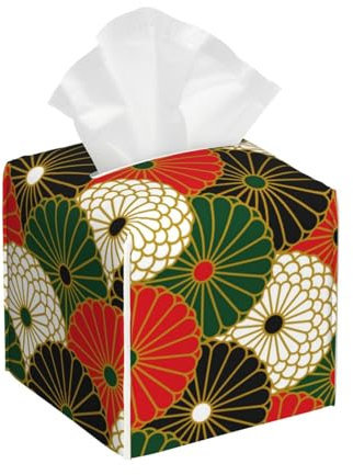 Housse de boîte à mouchoirs, motif chrysanthème japonais en PVC, support de boîte à mouchoirs décoratif pour salle de bain, table, voiture, bureau