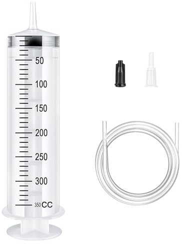 OFFCUP Plastique Seringue, 350ml Grande Seringue, Seringue Plastique avec Tuyau, Seringue à Huile, Seringue Liquide de Mesure pour Laboratoire Scientifique Industriels Animal (sans Aiguille)