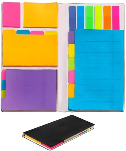 400 Pcs Sticky Notes Set, Multicolor Index Notes with PU Leather Cover, Assorted Colors and Sizes Reusable Notes Pad Multicolor Adhesive Notes for Office Home and School