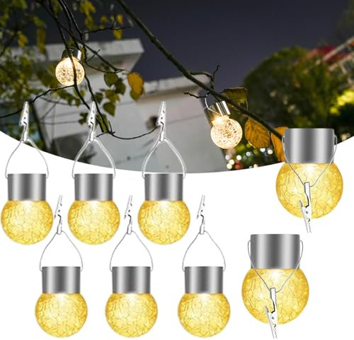 SC-Daily Solar Ball Lights, 8 Pack Upgrade Cracked Glass Hanging Ball Lights with Handle, IP65 Waterproof Outdoor Lanterns Decorative Globe Lights Solar Lanterns for Garden,Party,Yard,Tree or Lawn