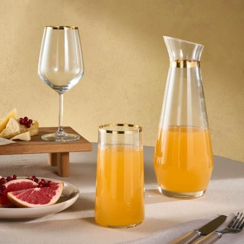 KARACA Orlando Lot de 25 verres épais et durables pour 12 personnes, élégants et hauts pour jus et eau, vin et verres highball, carafe transparente, cadeau de Noël idéal ou usage quotidien