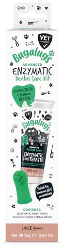 Bugalugs Dental Care Kit for Dogs & Cats Toothpaste Gel (75g) & 1 x Triple Headed Toothbrush for Dogs, Puppy, Cat & Kitten Essentials, Breath Freshener, Plaque & Tartar Remover, Cleaning Treatment