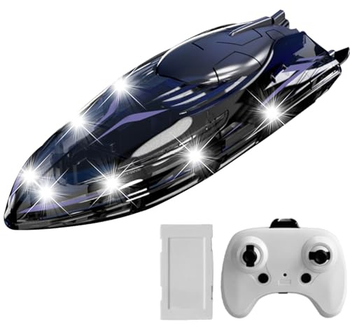 OBEST 2.4GHz RC Speedboat,Ferngesteuertes Boot mit LED-Beleuchtung, Stuntfunktion für Schwimmbäder, Seen und Teiche, Wasserspielzeug für Jungen und Mädchen