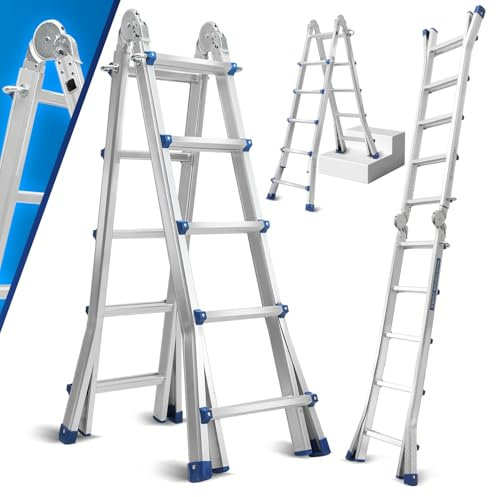 Eikuavons Mehrzweckleiter, Teleskopleiter 3 in 1 Aluleiter 513cm 4x5 Sprossen Multifunktionsleiter, Klappleiter Max Belastung 150 KG, Anlegeleiter, Bockleiter Alu Schiebeleiter