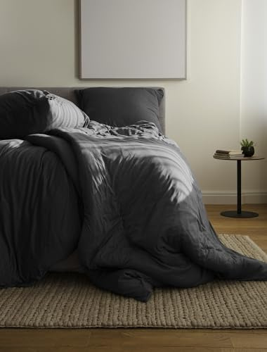Bierbaum Bed Linen 4135, Jersey Melange, Plain, Designed in Germany, Anthracite 10, 135 x 200 + 80 x 80 cm