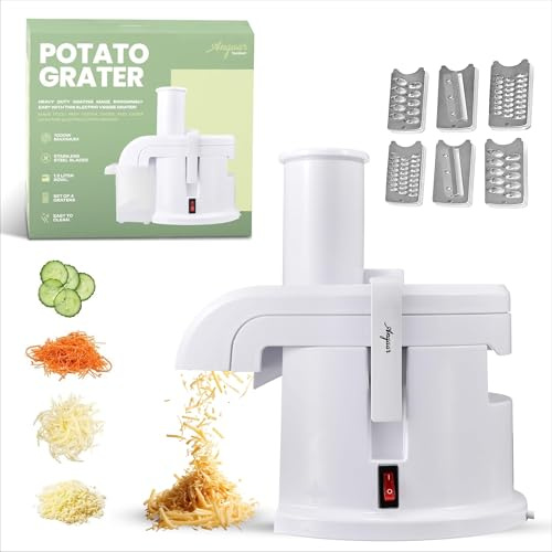 Angaar Electric Cheese Grater 1000W Heavy Duty Motor, 4 Stainless Steel Blades for Slicing, Grating, Julienne & Shredding, Easy-Clean Vegetable & Potato Grater (CERTIFIED for USA & Canada)