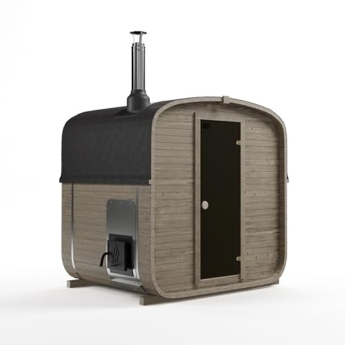AZS-ENGINEERING 1QL Fasssauna Gartensaunas Garten Outdoor Sauna aus Fichtenholz – Verschiedene Größen (3–4 Personen) – mit Holzofen ETNA