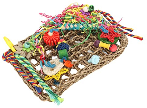 Yctze Filet d'escalade pour Perroquets, Jouet Hamac tissé en Jonc de Mer coloré pour Oiseaux, Filet d'escalade Naturel à Mâcher et à Chercher de la Nourriture avec Crochets