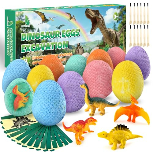 Beanewone Kit de Fouille Oeuf Dinosaure, 12 Oeufs de Dinosaure avec Dinosaure Jouet Uniques, Cadeaux de Noël & de Pâques pour Enfants, adaptés aux garçons et Filles de 3 à 12 Ans (Coloré)