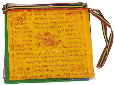 Temeemeg Banderas de oración tibetanas Bandera de Caballo de Viento tipografía Dorada banderines Lungta para Colgar en la Pared al Aire Libre 25 Piezas.