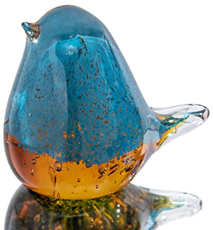 H&D Modern Glass Sculpture - Creative Decorative Animal Sculpture Made of Glass - Blue and Yellow Bird