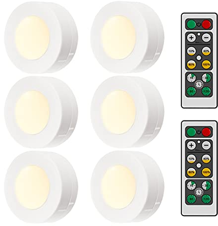 iKALULA Luci Armadio LED, 6 Pezzi con 2 Telecomando e Sensore di Touch Luci Notturna dimmerabili Lampada da Parete per Vetrine, Scale, Cucina, Garage (Bianco)