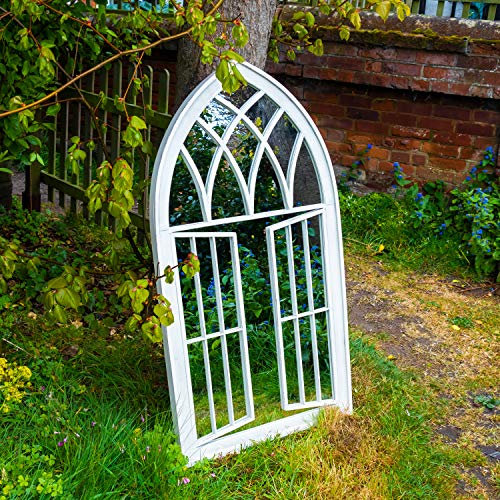Woodside Truro XL Decorative Outdoor Garden Arch Mirror, White Rustic Metal, W: 64cm x H: 117.5cm