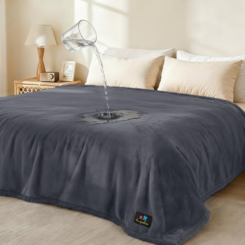 Luciphia Waterproof Pet Blanket, Liquid Pee Proof Dog Blanket for Sofa Bed Couch, Reversible Sherpa Fleece Furniture Protector Cover for Small Medium Large Dogs Cats, Dark Gray X-Large（85 x 57）