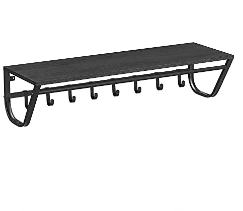 AZACA Wandgarderobe mit Aufbewahrungsregal, Stange und 8 Haken, Metallrahmen, Industriestil, für Eingang, Flur, Schlafzimmer, Badezimmer, Wohnzimmer, Schwarz