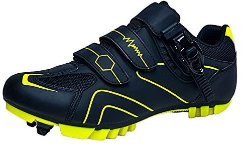 Scarpe da Ciclismo MTB per Uomo Donna Scarpe da Mountain Bike Traspirante Antiscivolo Compatibile con Tacchette da Corsa SPD e Pedale di Blocco Black Green 270