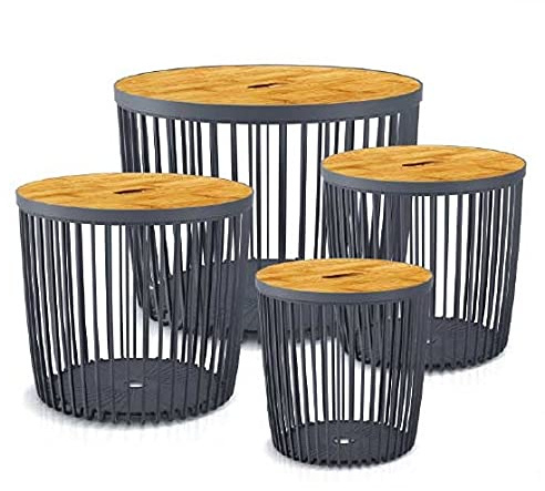 Beistelltisch Couchtisch Korbtisch Kaffeetisch ⌀ 41cm mit Holzplatte aus Bambus Tisch Aufbewarungskorb Sofatisch Größen wählbar (50L) Anthrazit