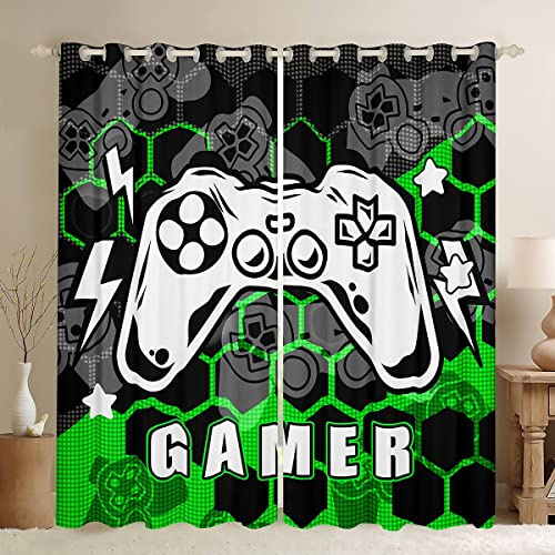 Homemissing Tende per finestre per camera da letto e soggiorno, motivo: gamepad, a nido d'ape, colore verde, 116 x 137 cm (larghezza x lunghezza)