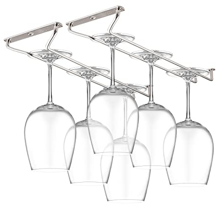 CUKE2BEET 11.8 Inch Stainless Steel Wine Glasses Rack Under Cabinet Stemware Rack, Wine Glass Hanger Rack Wire Wine Glass Holder Storage Hanger for Cabinet Kitchen Bar (2)