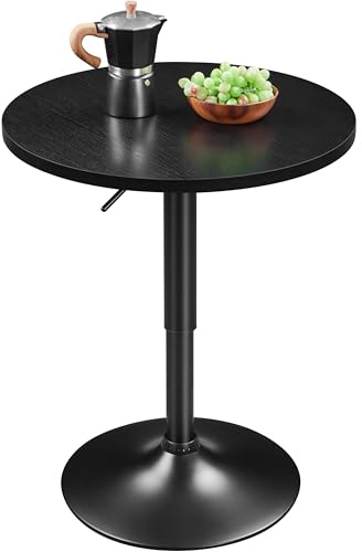 Yaheetech Tavolo da Bar Alto Rotondo Girevole Altezza Regolabile 69,5-91 cm Tavolino per Cucina Balcone Piccolo Salvaspazio Diametro 60 cm Nero Intero