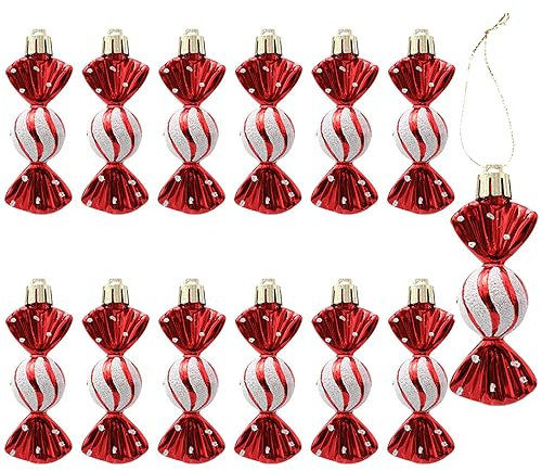 HERZWILD Herzwild Pack of 12 Christmas Tree Decorations Candy Pendants Christmas Decoration Sugar Canes Pendant for Christmas Tree Pendant (Red-B)