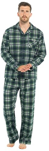 kraftd Men's Pyjama Set Traditional Classic Cut Pyjamas Sets Cotton Loungewear Sleepwear Nightwear 2 Piece Pj's Green/Navy