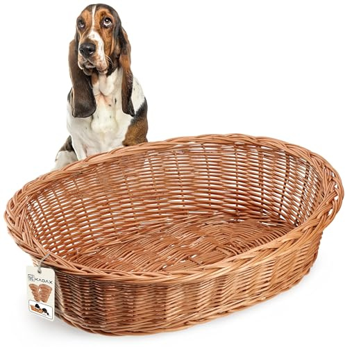 KADAX Hund- och kattbädd av pil, husdjurssäng i naturfärg, hundsäng, kattkorg, solstol för djur, djursäng, hundsovplats. Vilkorg (19 x 80 x 61 cm)