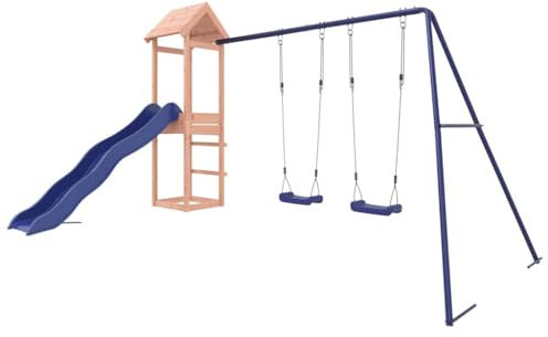 vidaXL Outdoor Playset, Solid Douglas Wood, Multi-Activity Kids Playground with Double Swing Set, Wave Slide and Sandpit, Sturdy Wooden Frame