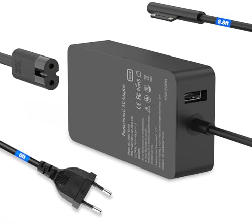 65W Surface Pro Laptop Ladekabel für Microsoft Surface Pro X 3 4 5 6 7 7+ 8 9, Surface Laptop 5 4 3 2 1, Surface Go Tablet, Surface Book 3, 2, 1 Netzteil Ladegerät