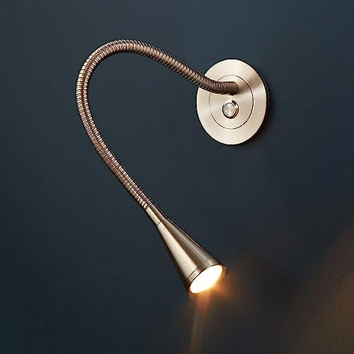 Lámpara de lectura de montaje en pared de níquel, lámpara de pared LED para cabecera, aplique de pared de cuello de cisne flexible con interruptor de empuje, lámpara de lectura de cabecera de dormitor