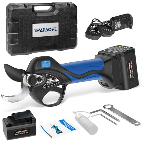 Swansoft 8608, 35 mm, batterisax, 16,8 V, 900 W, professionell batteridriven progressiv beskärningssax, för beskärning, fruktodlare och vinodlare, djupblå (djupblå)