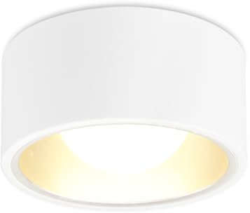 YindaLux LED Aufbauspot Flach mit großer Leuchtfläche: 230 V Ø 130×60 mm, Deckenspot Weiß Aufputz, 7 W GX53 Warmweiß 3000K 800 LM Aufbaustrahler, runde Aufbauleuchte, Aluminium-Deckenstrahler