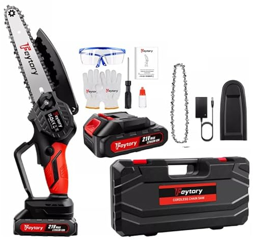 Mini Kettensäge mit Akku, 6 Zoll Akku Kettensäge mit 1 x 1.5Ah Akku und 2 Ketten, 3500 RPM, Baumsäge Akku Handkettensäge Akku für Gartenscheren Astschere Holzschneidenz