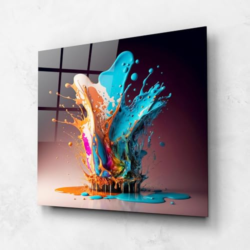 ARTHUB® Quadro in vetro 100x100 cm, 4mm temperato | Quadri moderni in vetro per soggiorno e camera da letto, decorazione da parete, arredamento d'interni, Astratti, Paint Splashes (2)
