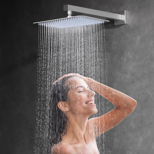 12 Zoll Regendusche Duschkopf Edelstahl, KES Regenduschkopf Hochdruck, Brausekopf Wasserfall Rechteckig mit 300 Düsen für Dichten Wasserfluss Regenbrause Replacement Gebürstet, J215S12F25-BS