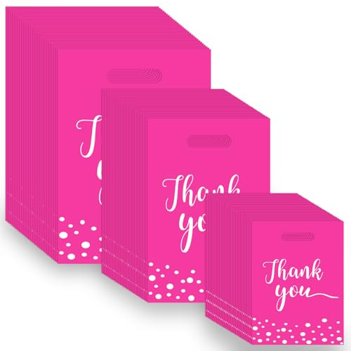 WOOWAIR 300 sacchetti di plastica per tende, con Thank You, 3 misure sacchetti della spesa riutilizzabili con manici borse della spesa pieghevoli buste shopper per feste, regali, boutique