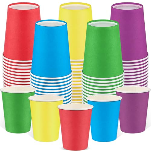 NatNarr - 100 Bicchieri di Carta Arcobaleno, Tazze di Carta Colorate da 9oz, Tazze di Carta Usa e Getta in Confezione da 100, Bicchiere Colorato per Bambini, Festa di Compleanno Fai da Te, Forniture