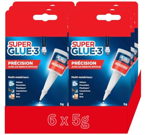 Super Glue 3 precision 5 g – superlim för alla material – starkt lim för exakta reparationer – transparent, snabbtorkande blixtlim (6 x 5 g)